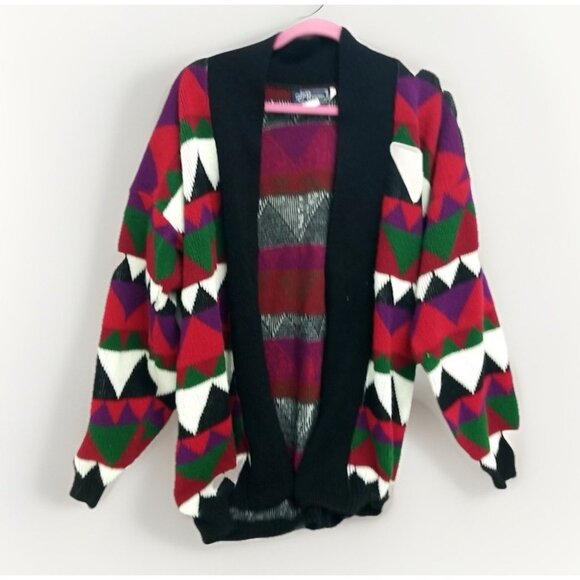 JJ Browne Vtg 80's Women’s USA Front Cardigan Sweater Hearts, Sz Large - Picture 1 of 7